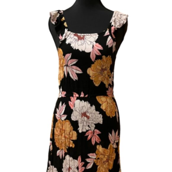 Billabong Girls Black Crinkled Floral Patterned Sleeveless Maxi Sundress - Picture 1 of 6